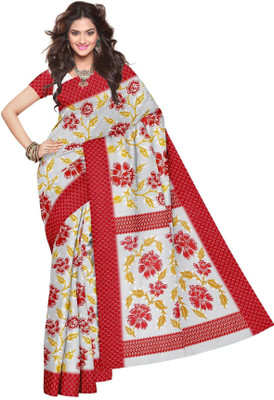 

Sangam Kolkata Floral Print Fashion Cotton Saree(Red, White)