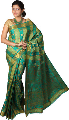 Mimosa Self Design Kanjivaram Handloom Art Silk Saree(Green) available at flipkart for Rs.1199