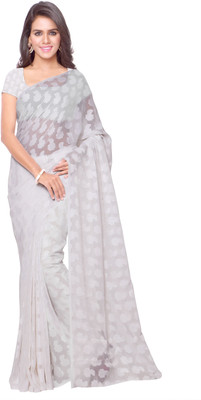 

Goodfeel Floral Print Fashion Jacquard Saree(White)