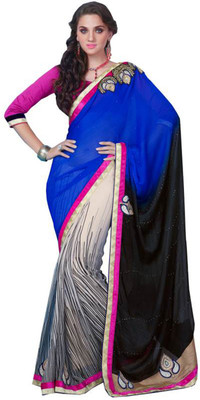 

Ewows Self Design Fashion Georgette Saree(Blue, Black)