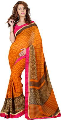 

Jiya Self Design, Printed Fashion Georgette Saree(Orange, Pink)