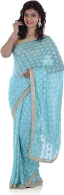 

Ethnic Bliss Lifestyles Self Design Phulkari Chiffon Saree(Light Blue, Sea blue