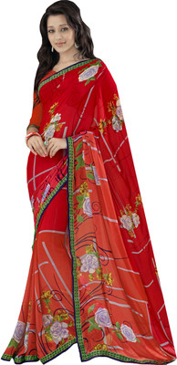 

Khoobee Self Design, Printed Fashion Georgette Saree(Multicolor), Red