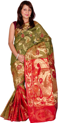 

Chandrakala Self Design Banarasi Cotton Saree(Multicolor), Green