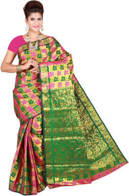 

Mimosa Woven Kanjivaram Handloom Art Silk Saree(Multicolor), Rani*green