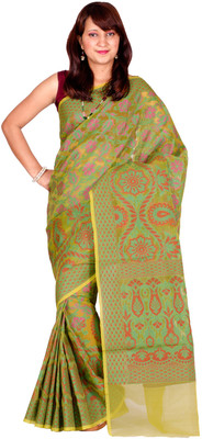 

Chandrakala Self Design Banarasi Cotton Saree(Green)