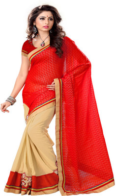 

Sourbh Sarees Self Design Fashion Jacquard, Chiffon Saree(Red, Beige, Cream;red