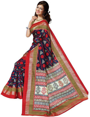 Sunaina Printed Bhagalpuri Cotton Linen Blend Saree(Multicolor)