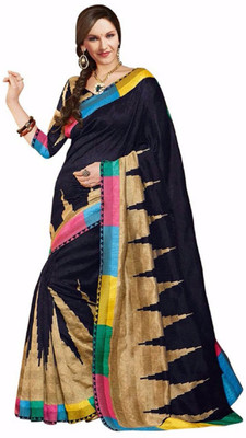 

Party Wear Dresses Printed Fashion Art Silk Saree(Black)