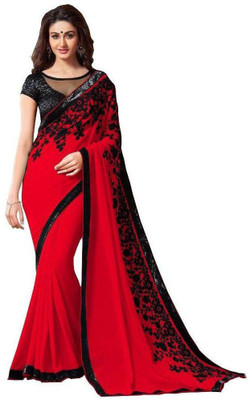 

Stylezone Embroidered Fashion Chiffon Saree(Red