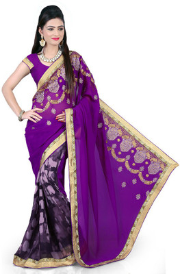 

Manthan Embroidered Daily Wear Georgette Saree(Purple)