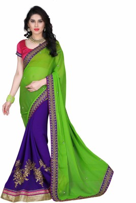 

Indian Wear Online Embroidered Fashion Georgette Saree(Green, Purple)