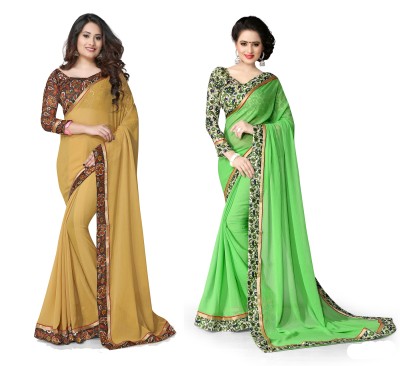 

Indianbeauty Self Design, Solid Fashion Chiffon Saree(Pack of 2, Green, Beige), Khakhi;pista