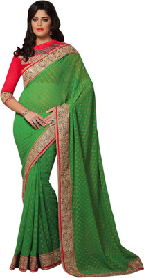 

Parisha Embroidered Fashion Georgette, Jacquard Saree(Green)