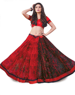 

Indianbeauty Self Design, Printed Bollywood Pure Georgette Saree(Red, Black), Black;red