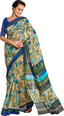 

Helixenterprise Printed Fashion Handloom Cotton Saree(Blue), Blue;cream