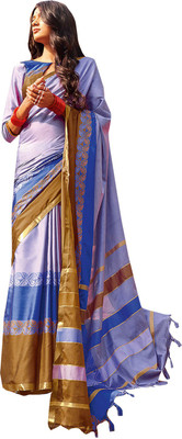 

Ishin Solid Fashion Cotton Saree(Purple), Purple & golden