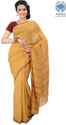 

Tantuja Solid Tant Handloom Cotton Saree(Yellow), Topaz