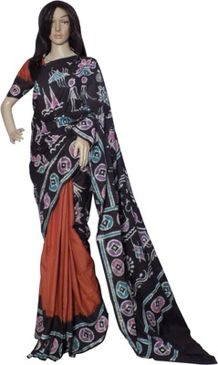 

KheyaliBoutique Graphic Print Hand Batik Cotton Saree(Black, Brown)