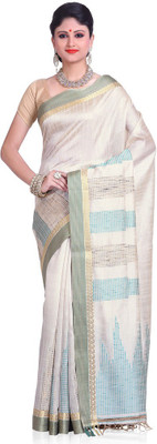 

Meghdoot Embroidered Fashion Art Silk Saree(White, Blue), Cream and firozi