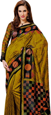 

K D Collection Printed Daily Wear Silk Saree(Multicolor), Mehandi