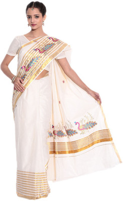 

Darps Self Design Balarampuram Cotton Saree(Multicolor), Cream