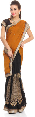 

Soch Self Design Fashion Silk Saree(Black, Yellow), Black;mustard