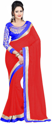 

Winza Embroidered, Embellished, Solid Fashion Chiffon Saree(Red)
