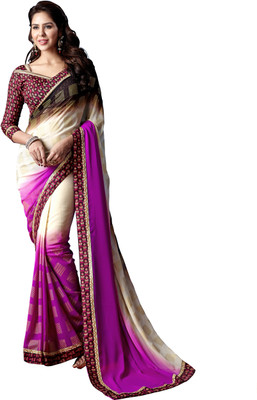 

Jiya Self Design, Printed Fashion Georgette Saree(Beige, Purple)