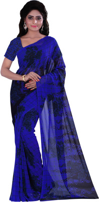 

Khoobee Self Design, Printed Fashion Georgette Saree(Dark Blue, Black), Black;dark blue