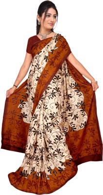 Vardan PRINTS Printed Bollywood Cotton Blend Saree(Brown, Beige)