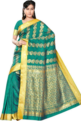 

M.S.Retail Embellished Arani Pattu Handloom Silk Saree(Green), Morpisvi
