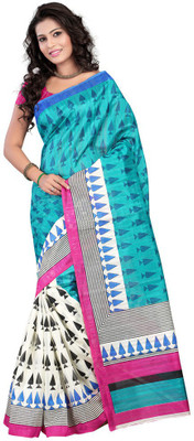

Softdeal Printed Bhagalpuri Printed Silk Saree(Light Blue)