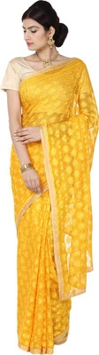 Ethnic Bliss Lifestyles Self Design Fashion Handloom Chiffon Saree(Gold, Yellow