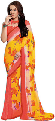 

Indian Wear Online Printed Fashion Pure Chiffon Saree(Yellow)