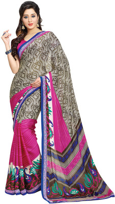 

Saara Printed Fashion Chiffon Saree(Beige, Pink)