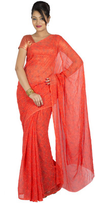 

Jaipur Kurti Printed Bandhej Chiffon Saree(Pink), Peach