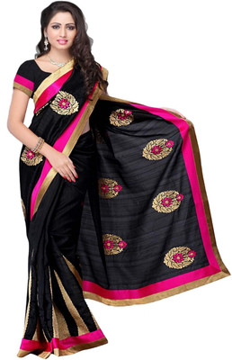

Meghdoot Solid Fashion Silk Saree(Black)
