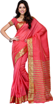 

Mimosa Woven Kanjivaram Tussar Silk Saree(Orange), Dark peach