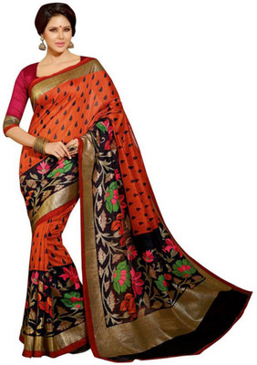

Divi Solid Bhagalpuri Georgette Saree(Orange, Black)