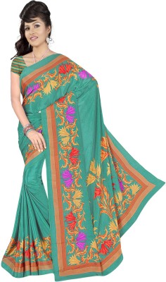 

Desi Butik Printed Daily Wear Crepe Saree(Green)