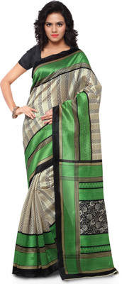 

Indrani Printed Fashion Art Silk Saree(White, Green)