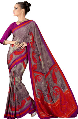 

Khoobee Self Design, Printed Fashion Crepe Saree(Multicolor, Purple)