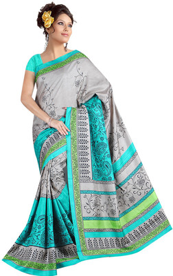 

Khushali Geometric Print Fashion Tussar Silk Saree(Grey, Light Blue)