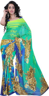 

Lovelylook Printed Daily Wear Georgette Saree(Green, Blue)
