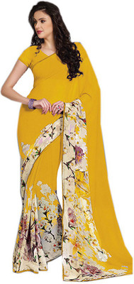 

Indian Wear Online Printed Fashion Pure Chiffon Saree(Yellow)