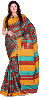 

Cenizas Checkered Fashion Art Silk Saree(Multicolor), Gold