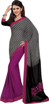

Ishin Printed Fashion Synthetic Georgette Saree(Pink), Pink & black