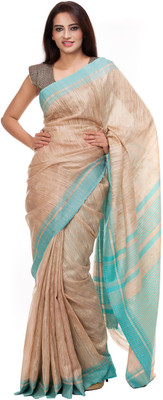 

Elite Handicrafts Solid Bhagalpuri Handloom Tussar Silk Saree(Beige, Light Blue), Beize