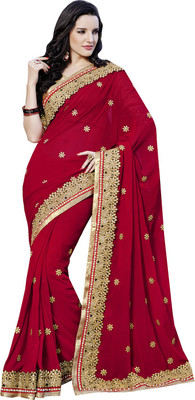 

Ishin Self Design Fashion Georgette Saree(Red)